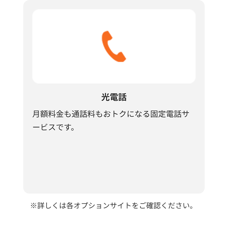 光電話
月額料金も通話料もおトクになる固定電話サービスです。