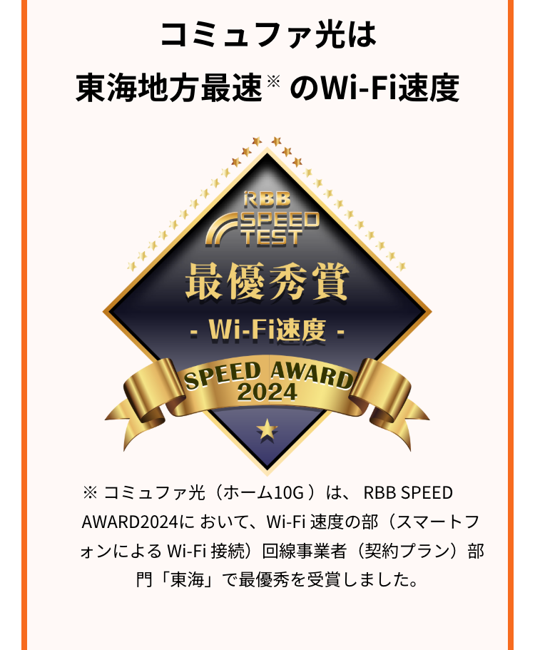 コミュファ光は
東海地方最速のWi-Fi速度